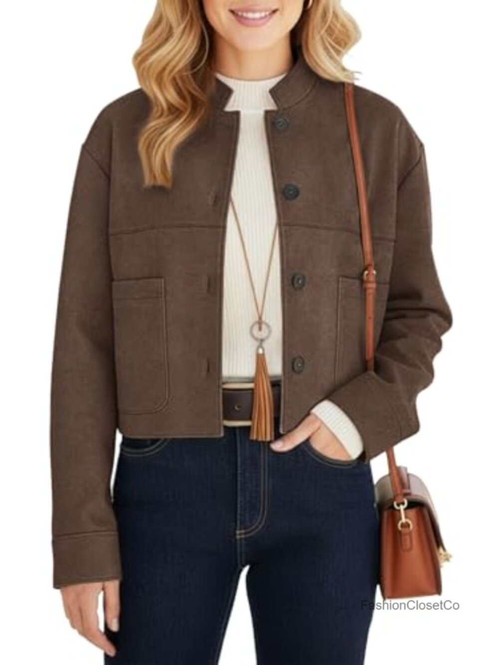 Faux Suede Cropped Bomber Jacket Lightweight Aviator Outerwear